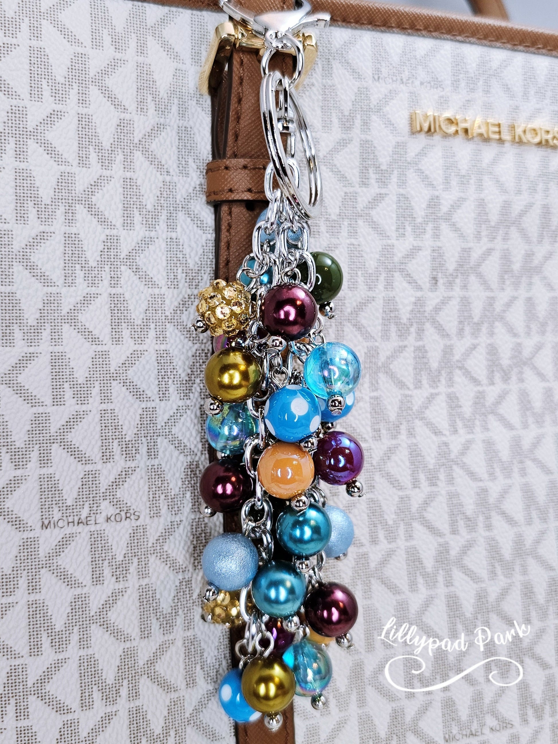 Maroon Blue Green Gold Purse charm, Bag Charm, Purse accessory, Beaded accessory, shiny keychain, Evermore, Autumn, Midnight