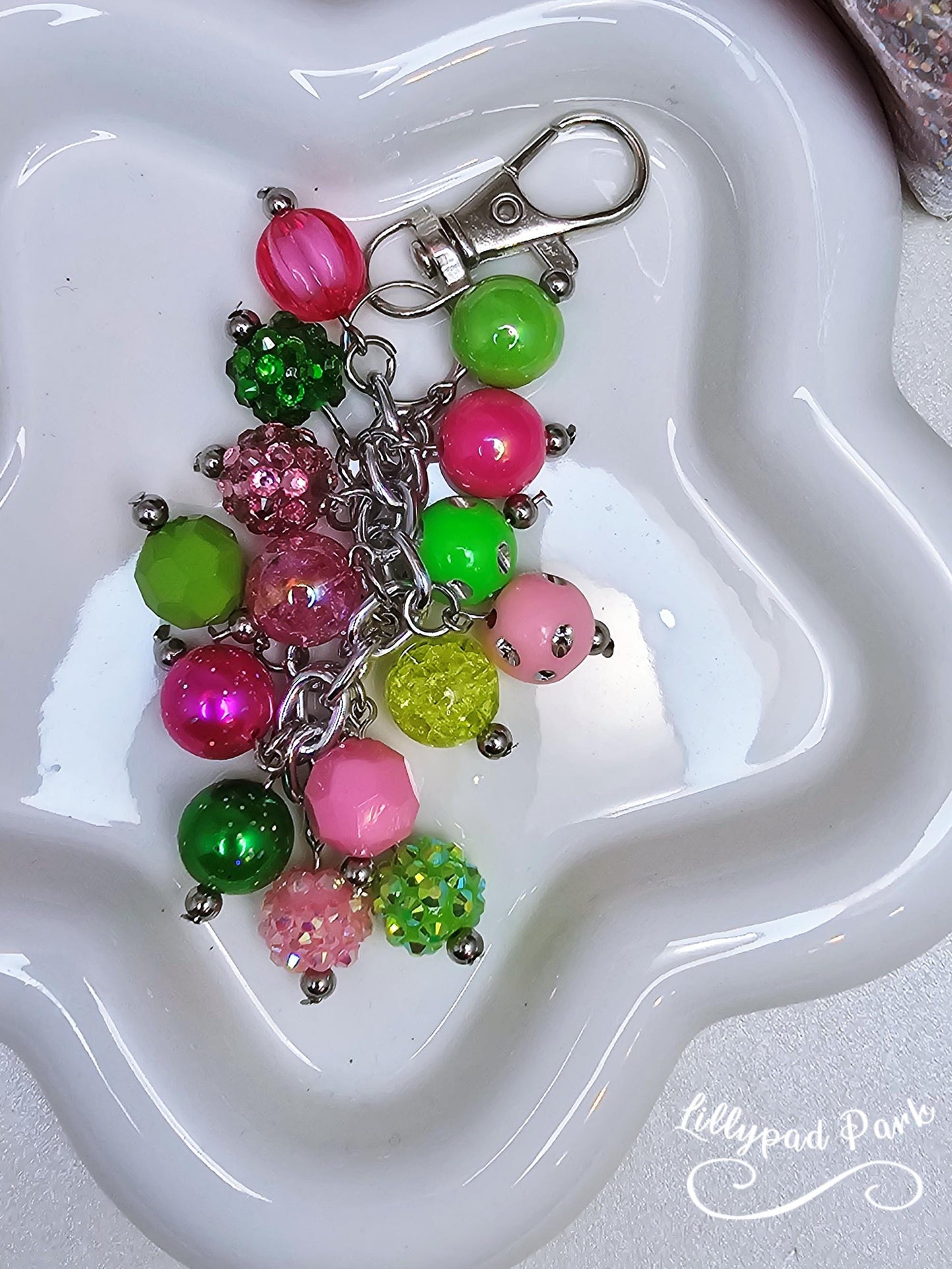 Green and Pink Luxury Mini bag charm, Wicked Mini Purse charm for Handbags, Purse accessory, hand beaded, Wicked bling