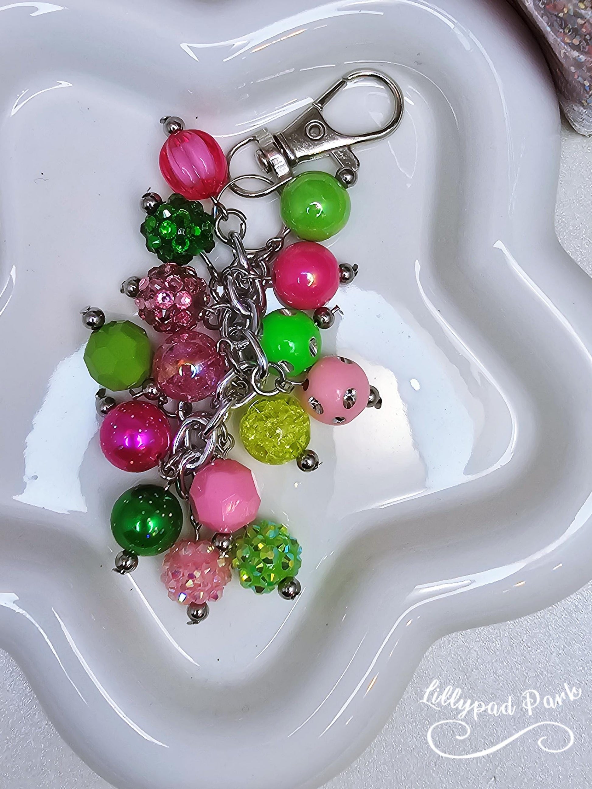 Green and Pink Luxury Mini bag charm, Wicked Mini Purse charm for Handbags, Purse accessory, hand beaded, Wicked bling