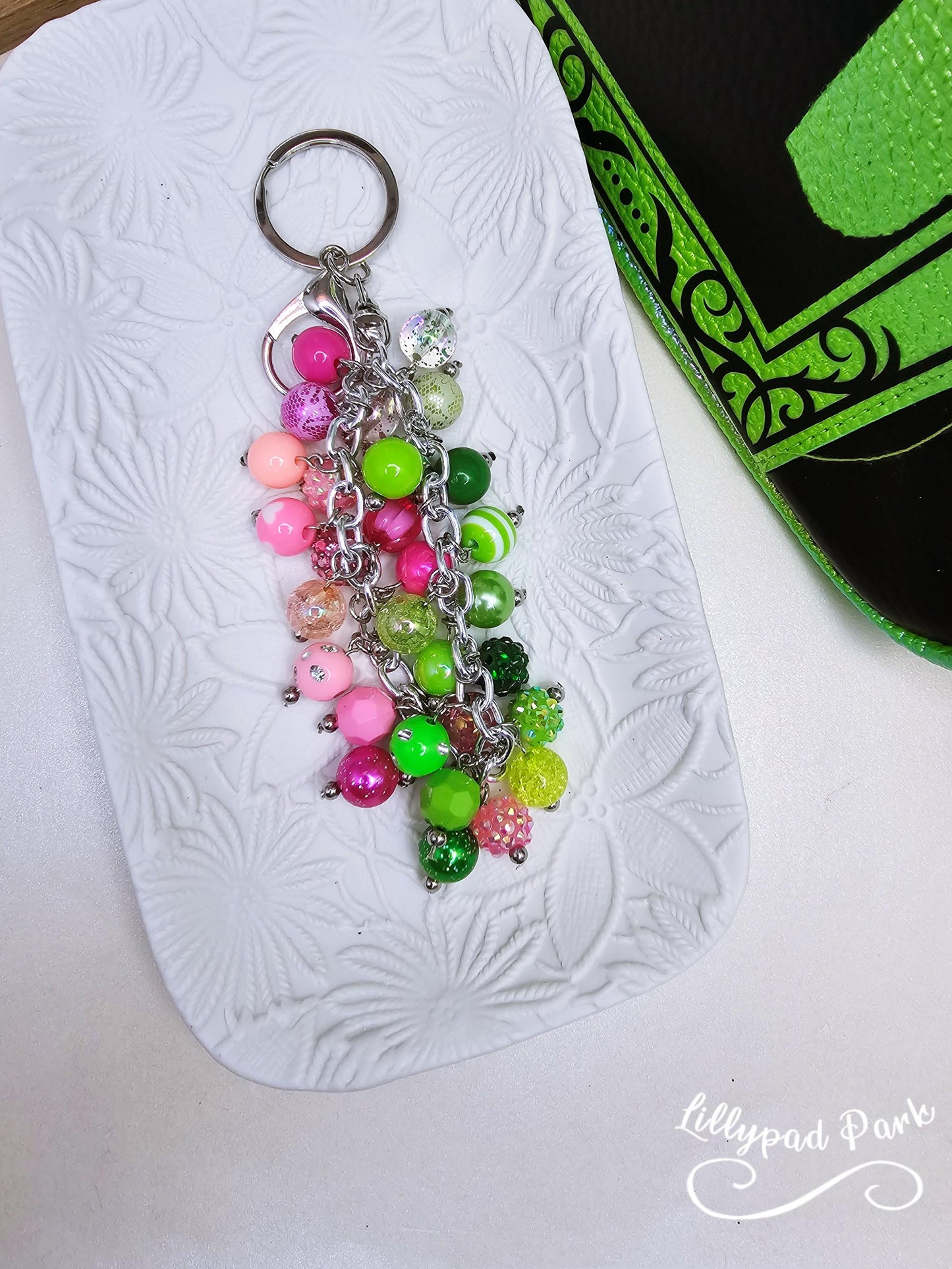Green and Pink Luxury bag charm, Wicked Purse charm for Handbags, Purse accessory, hand beaded, Wicked bling