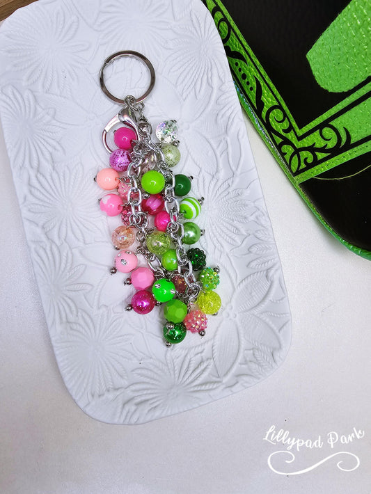 Green and Pink Luxury bag charm, Wicked Purse charm for Handbags, Purse accessory, hand beaded, Wicked bling