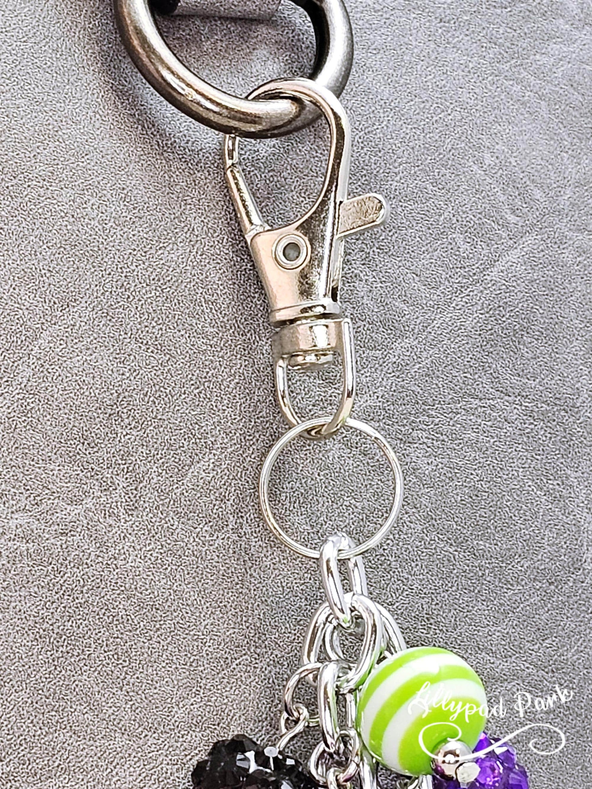 Green and Pink Luxury bag charm, Wicked Purse charm for Handbags, Purse accessory, hand beaded, Wicked bling