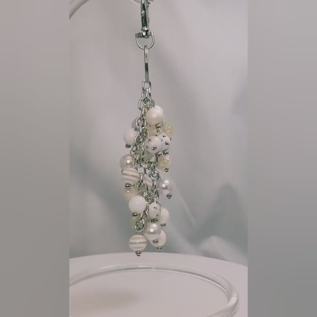 White and Pearls Purse charm, Purse Charm