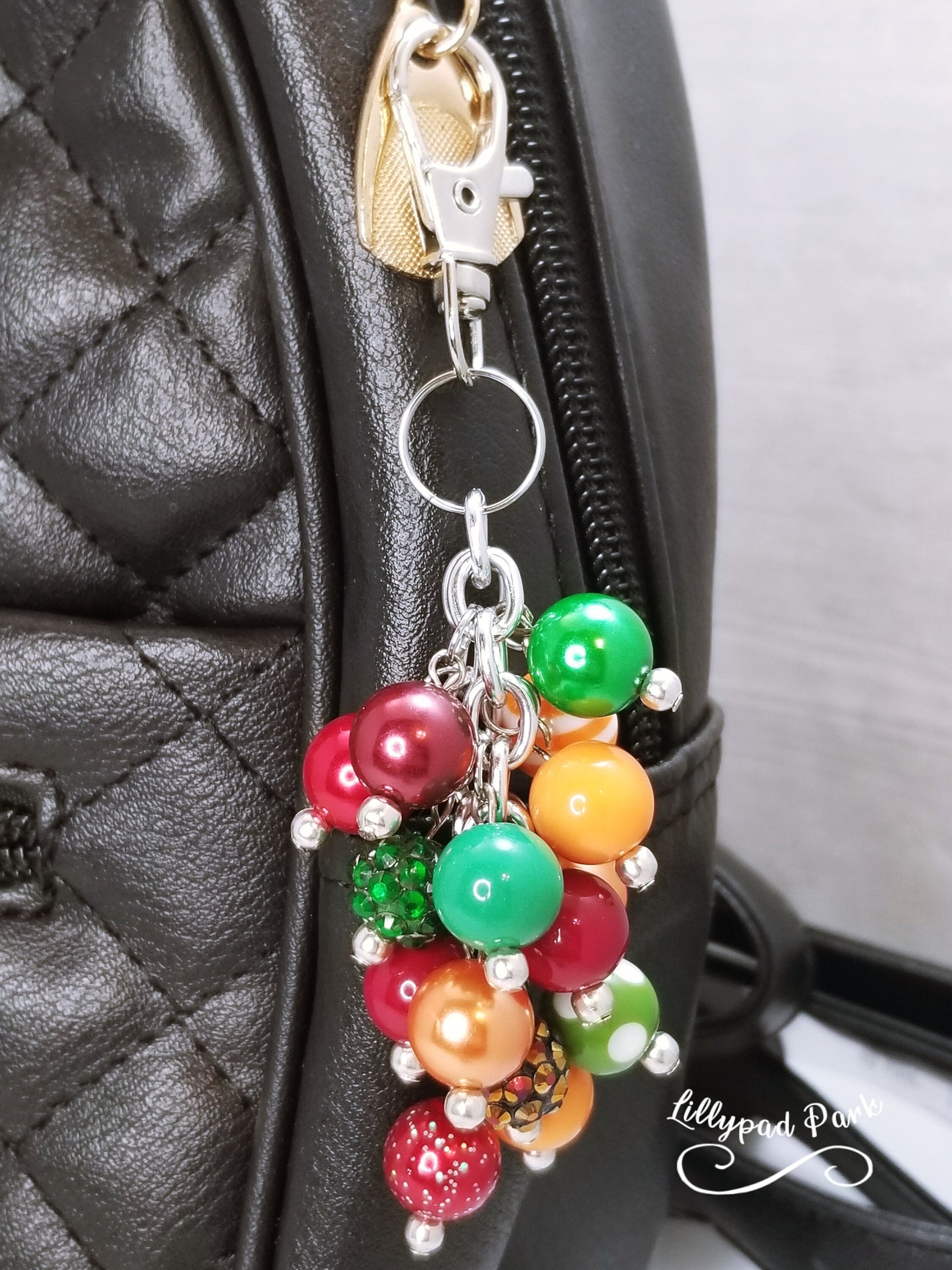 Handmade Beaded Mini Purse Charm or Bag Charm that dangles like a keychain