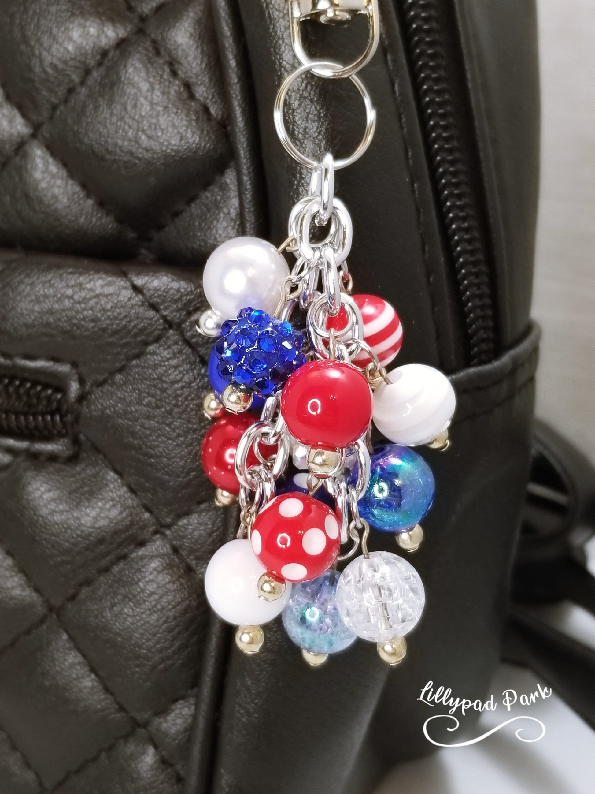 Red, White and Blue Purse charm, Bag Charm, Purse accessory, Beaded accessory, Fourth of July