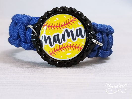 Mama Softball paracord bracelet, Softball Player bracelet, Softball lover gift, hand braided band, Softball Mom gift, Team Colors