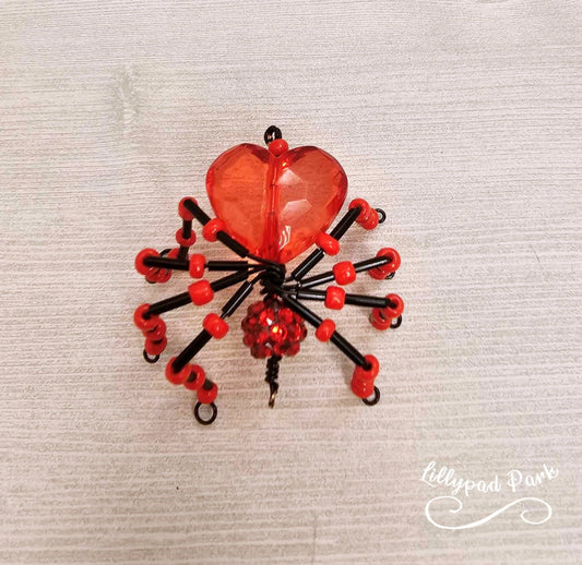 Red Beaded Heart Spider, Valentine's Day Spider, Beaded Valentine's Day Charm