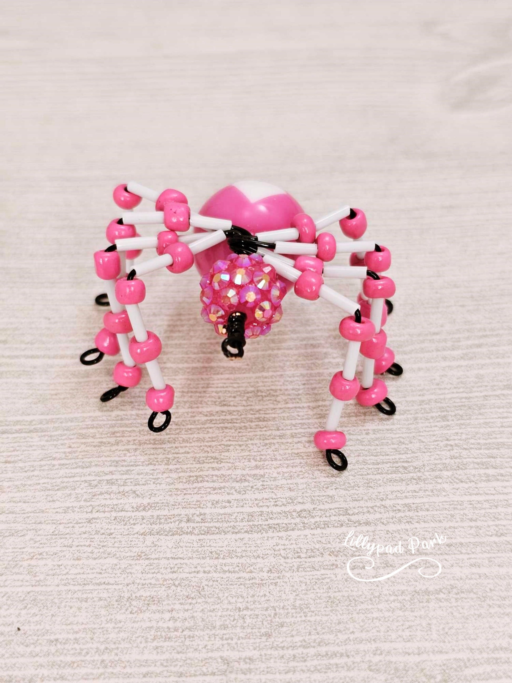 Pink Beaded Heart Spider, Valentine's Day Spider, Beaded Valentine's Day Charm