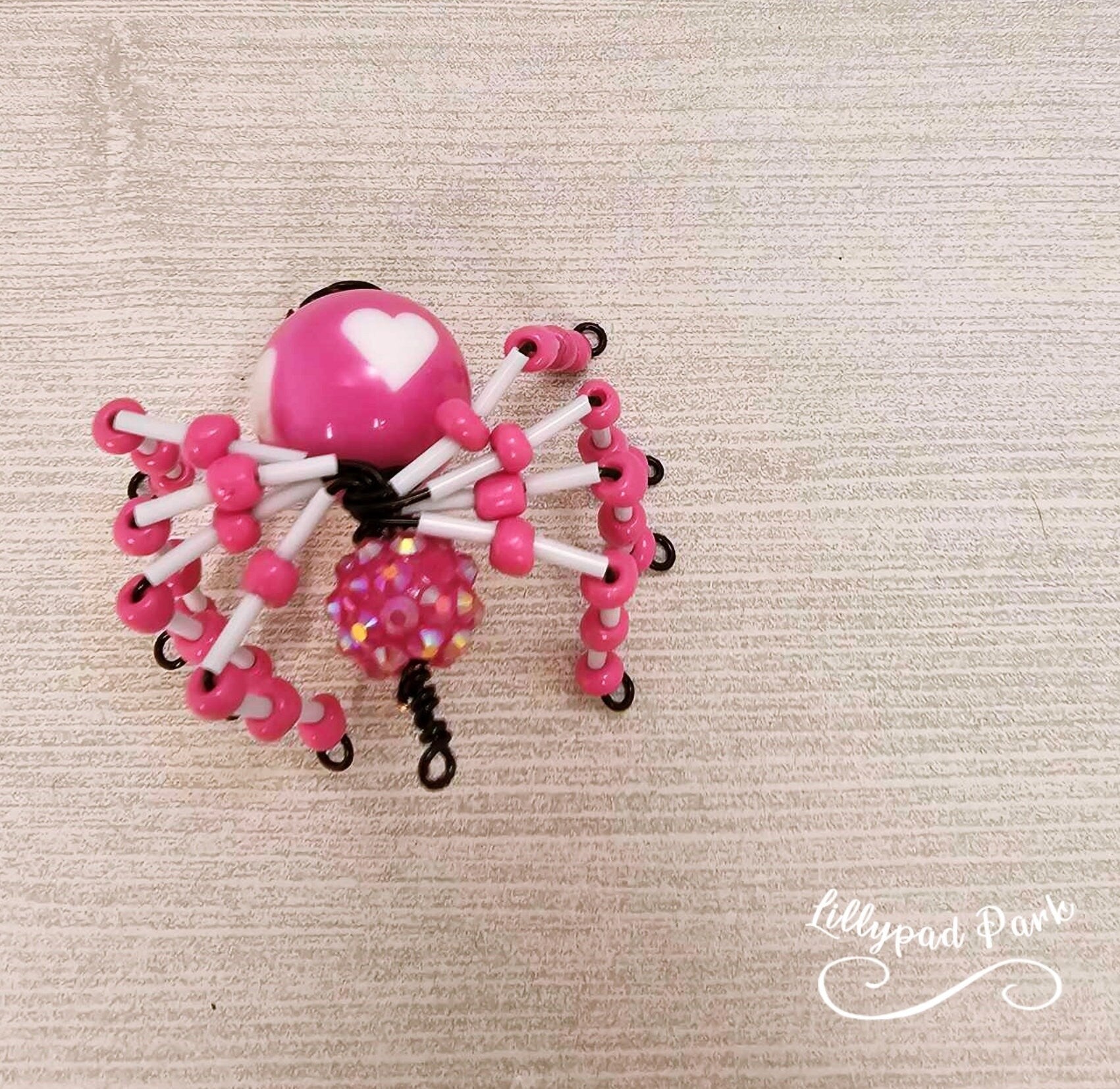 Pink Beaded Heart Spider, Valentine's Day Spider, Beaded Valentine's Day Charm