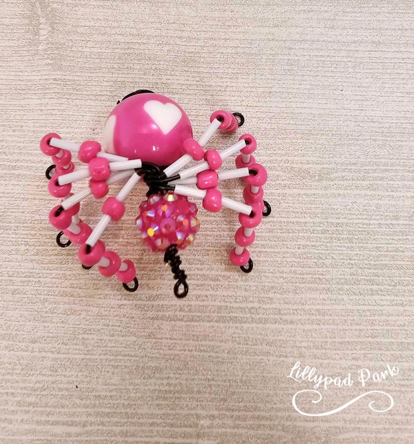 Pink Beaded Heart Spider, Valentine's Day Spider, Beaded Valentine's Day Charm