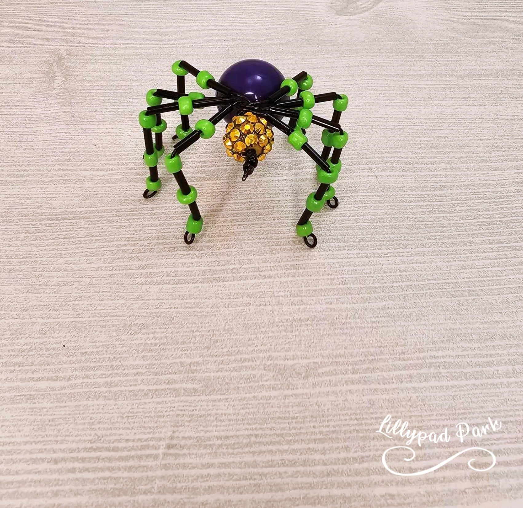 Green, Purple and Gold Beaded Spider, Mardi Gras Spider, Beaded Mardi Gras Charm