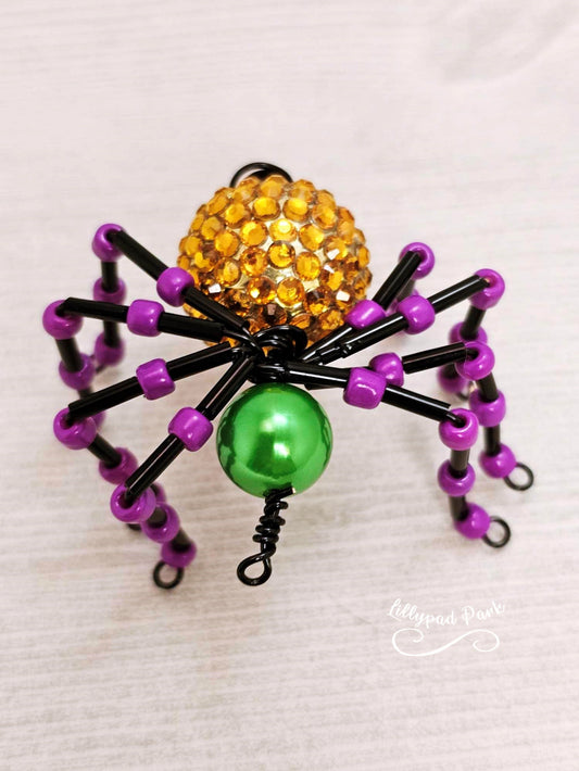 Green, Purple and Gold Beaded Spider, Mardi Gras Spider, Beaded Mardi Gras Charm